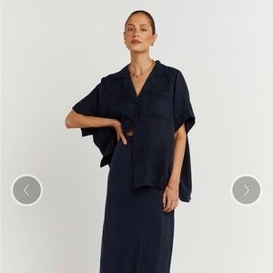 Cambell navy button shirt sleeve shirt blouse oversized